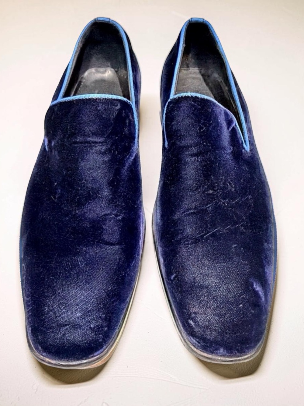 Saks Fifth Avenue Velvet Loafers Made in Italy Navy Blue Size 10M Luxury Slip-On
